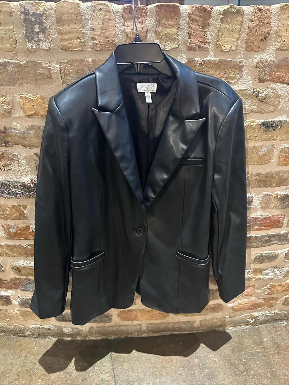 Classic Black Faux Leather Blazer Jacket